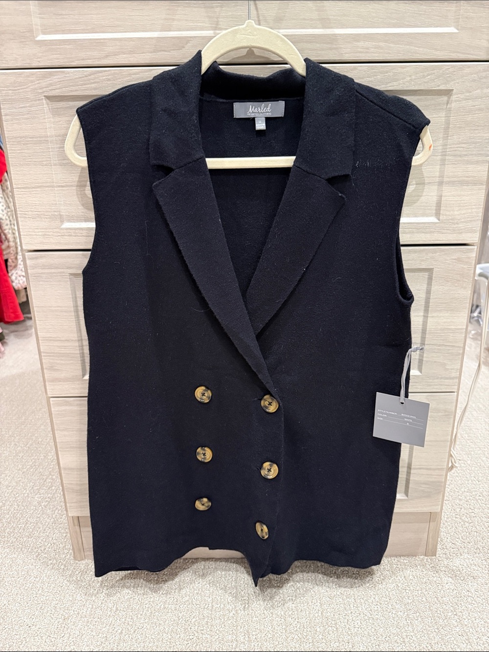 Marled Black Sleeveless Double-Breasted Tunic knit Vest with Buttons size  med